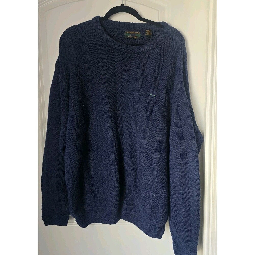 Vintage Colours by Alexander Julian Sweater Mens XL Navy 100% Cotton